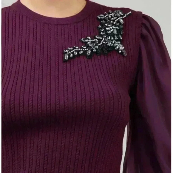 Organza sleeve Women's combo  burgundy sweater size L - Picture 6 of 9